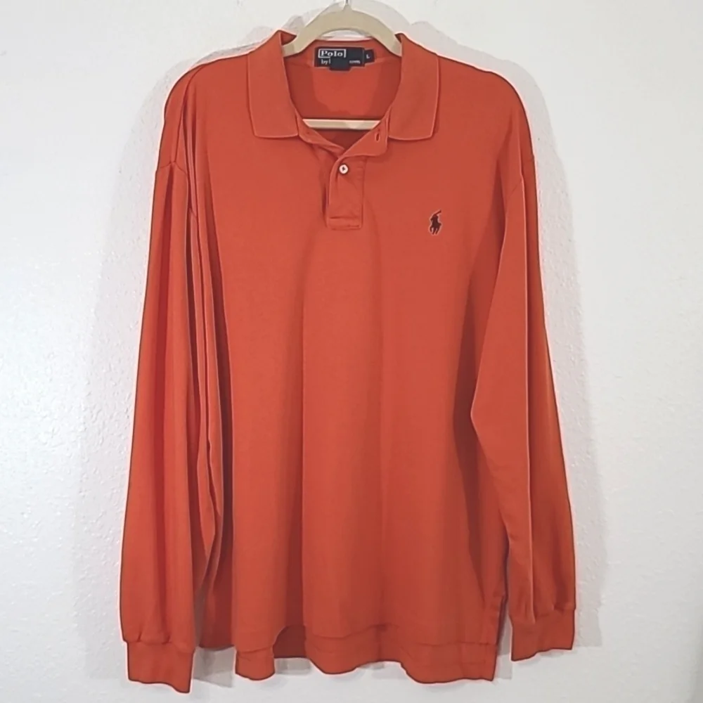 POLO by RALPH LAUREN Men's Orange Long-Sleeve Polo Shirt w/Iconic Logo, size L.